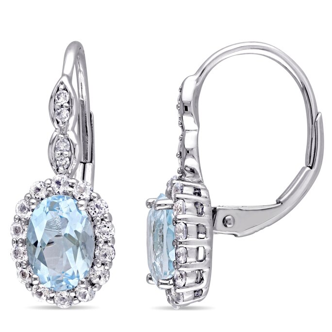 11 3/8 CT TGW Octagon-Cut Sky Blue Topaz and White Topaz Leverback