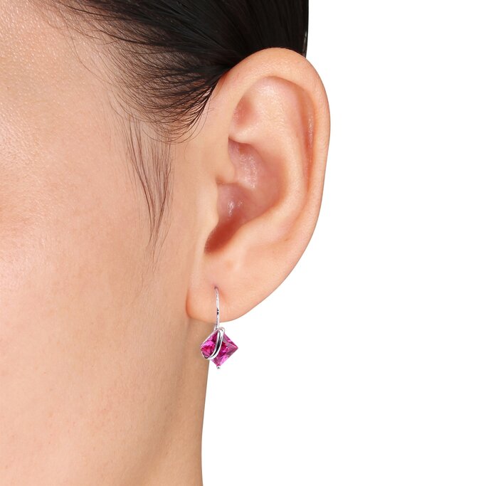 Gemstone Jewelry - 3 3/8 CT TGW Square Cut Created Ruby Earrings