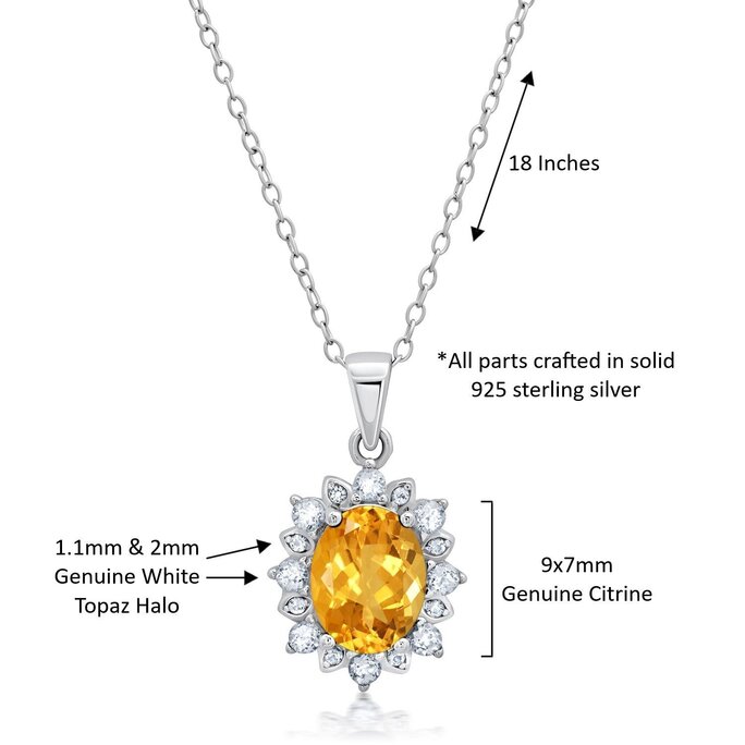 Marabela - Sterling Silver Citrine Oval Pendant Necklace with