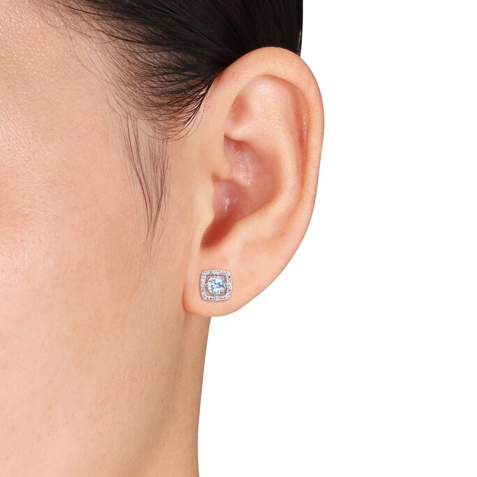Blue Square Sparkle Halo Stud Earrings  PANDORA