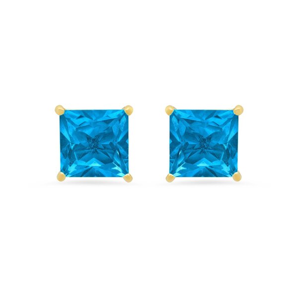 14k 14kt White Gold  7mm Princess Cut Blue Topaz Earrings 7mm X 7mm