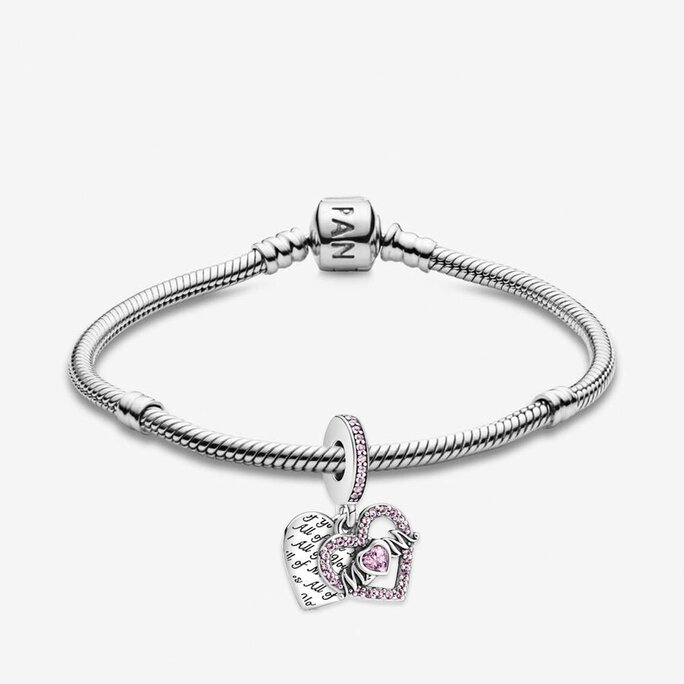 Mom Hearts Charm with Pink Agate Beads Charity Bracelet – HELP by TJ