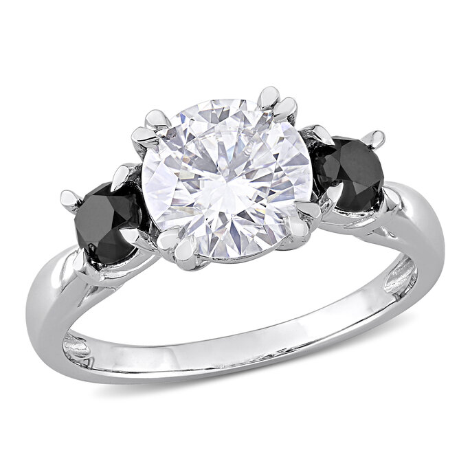 Gemstone Jewelry - 2 CT TGW Created Moissanite and 3/4 CT TDW Black Diamond  3-Stone Engagement Ring in 10k White Gold - Discounts for Veterans, VA  employees and their families!
