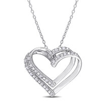 Amour Sterling Silver 0.14ct Diamond Double Heart Pendant With 18" Chain