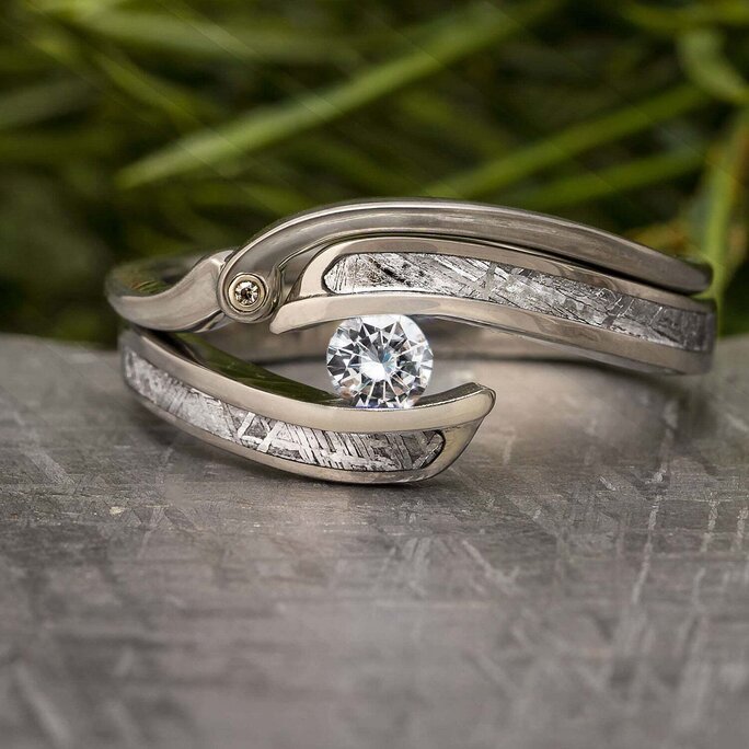 Meteorite Engagement Ring & Wedding Band Set